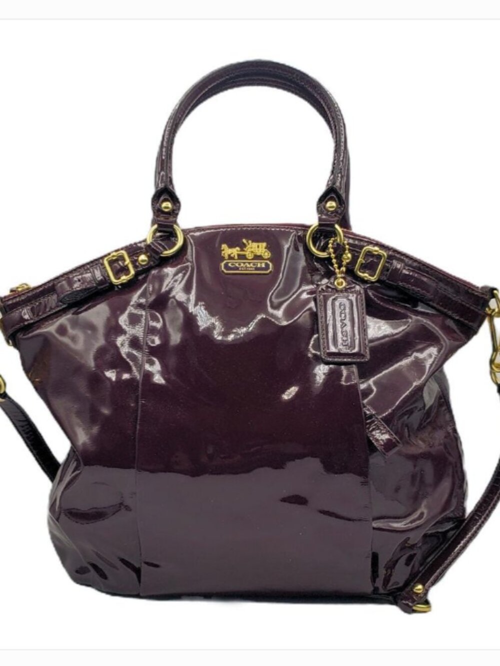 Coach Madison Patent Leather Lindsey Satchel in Plum / Aubergine